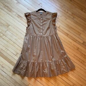 OLD NAVY Ruffle Sleeve Hem Dress Button Placket Tiered Pockets Cotton Polplin